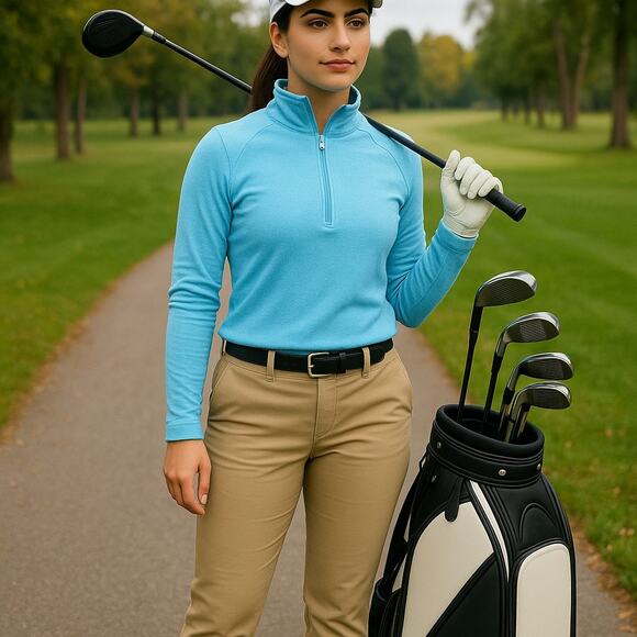 NWOT Footjoy Pullover Womens Medium Blue Bluefish 1/2 Zip Textured Sweater Golf - Picture 1 of 8
